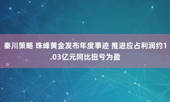 秦川策略 珠峰黄金发布年度事迹 推进应占利润约1.03亿元同比扭亏为盈